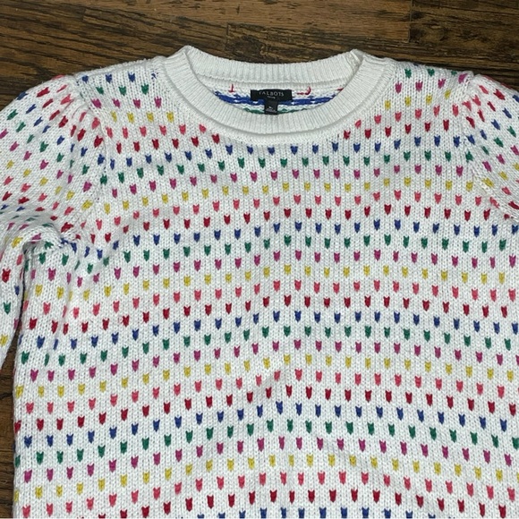 Talbots Rainbow Sweater Medium Petite Puff Sleeve Knit Ribbed Retro - Picture 4 of 6